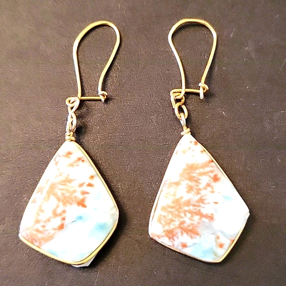 Natural Semi-Precious Stones Drop Earrings Coastal Blue & Brown - Picture 8 of 11